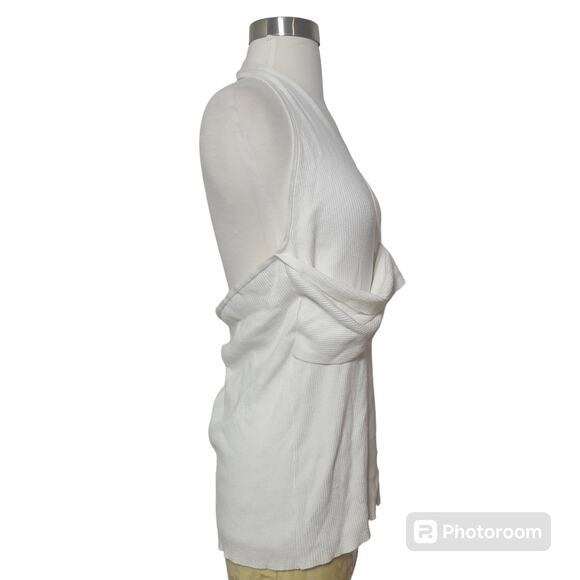 New York & Company White Backless Ribbed Knit Sweater Halter Top Size XL - Picture 4 of 8